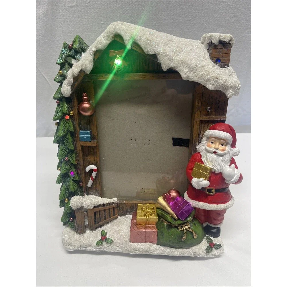 Christmas Themed Photo Frame Lights Blink Santa and Tree Holds 5'' x 7'' Photo